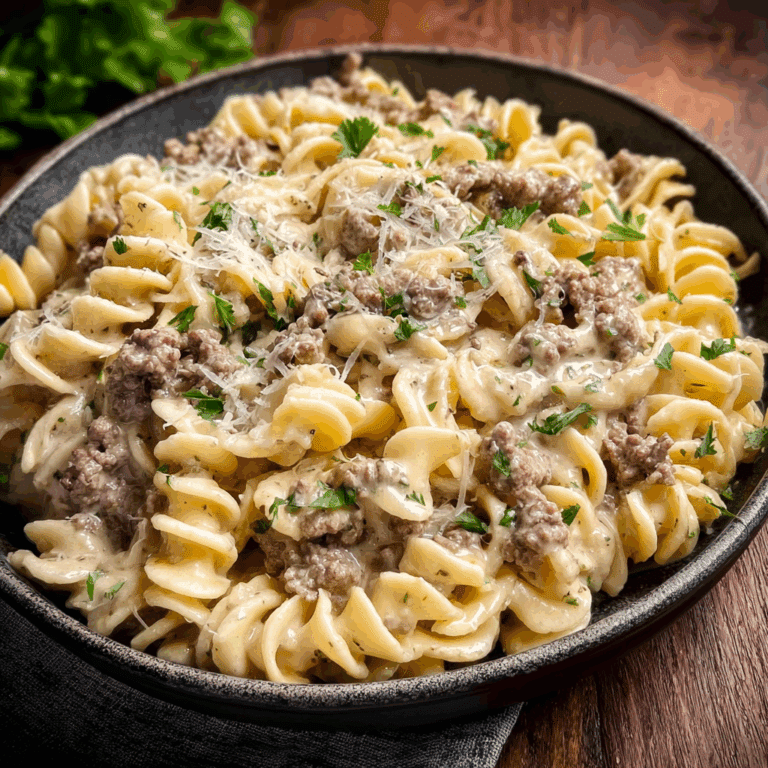 Creamy Ground Beef Alfredo Pasta