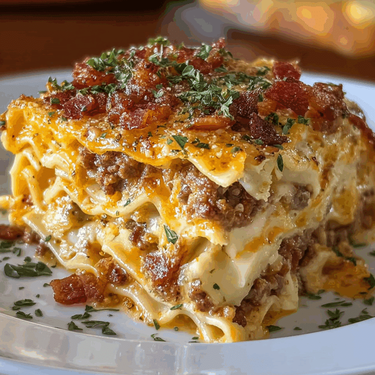 Parmesan Garlic Cheeseburger Lasagna with Bacon