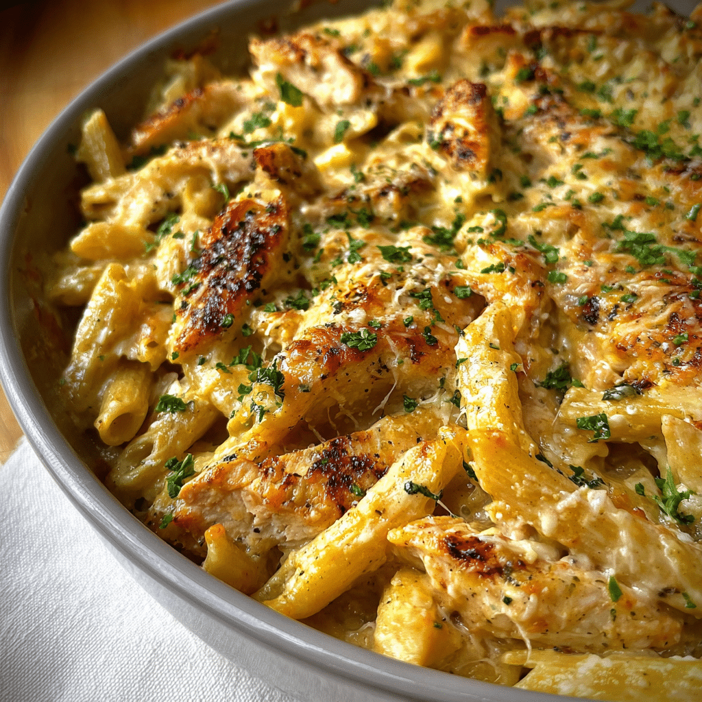 Garlic Parmesan Chicken & Pasta Bake