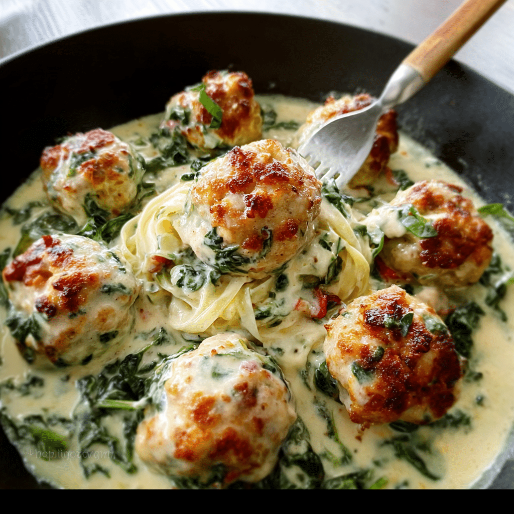 Spinach Alfredo Chicken Meatballs