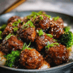 Sticky Mongolian Meatballs & Broccoli
