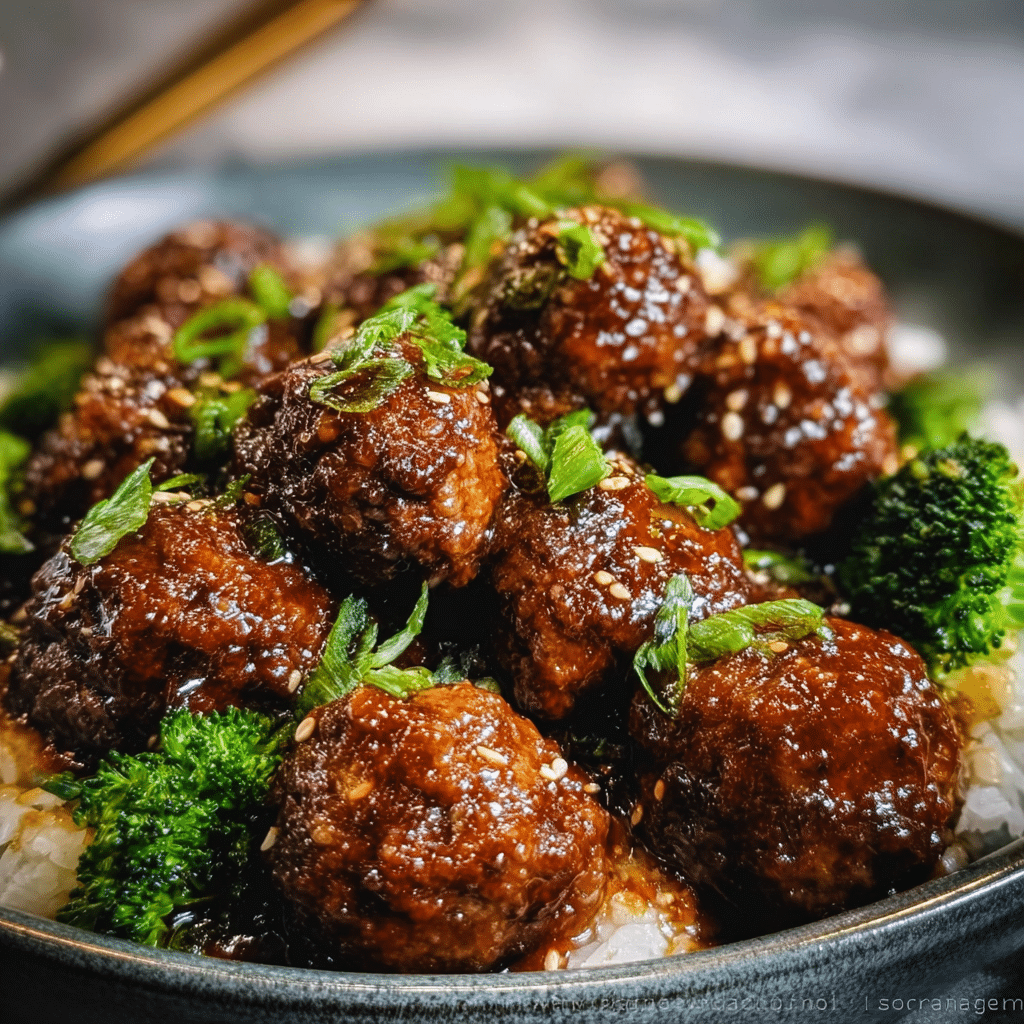 Sticky Mongolian Meatballs & Broccoli