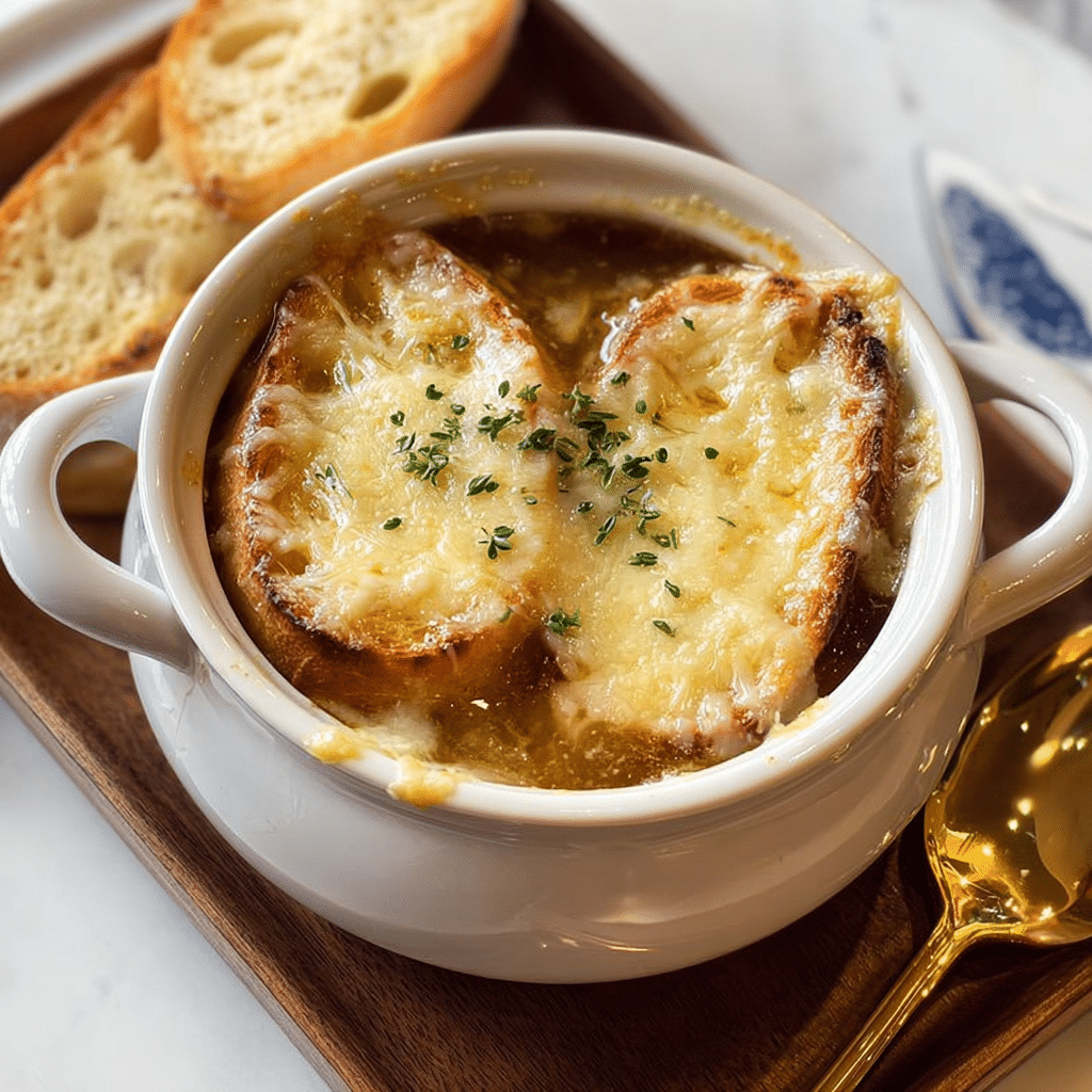 French Onion Soup with Gruyere and Baguette