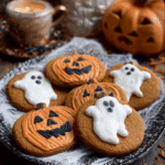 Halloween Pumpkin Cookies with Ghost Decorations