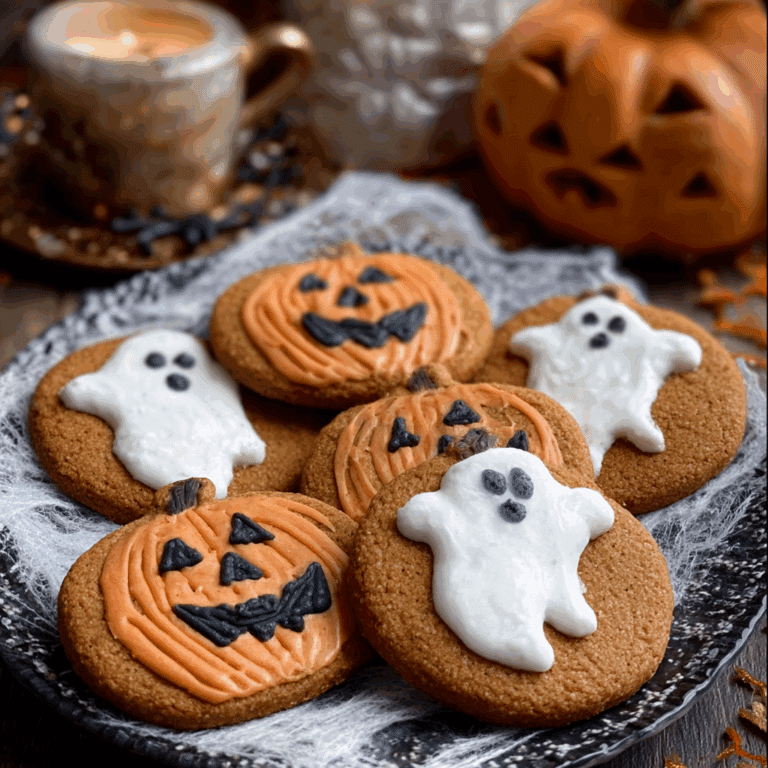 Halloween Pumpkin Cookies with Ghost Decorations