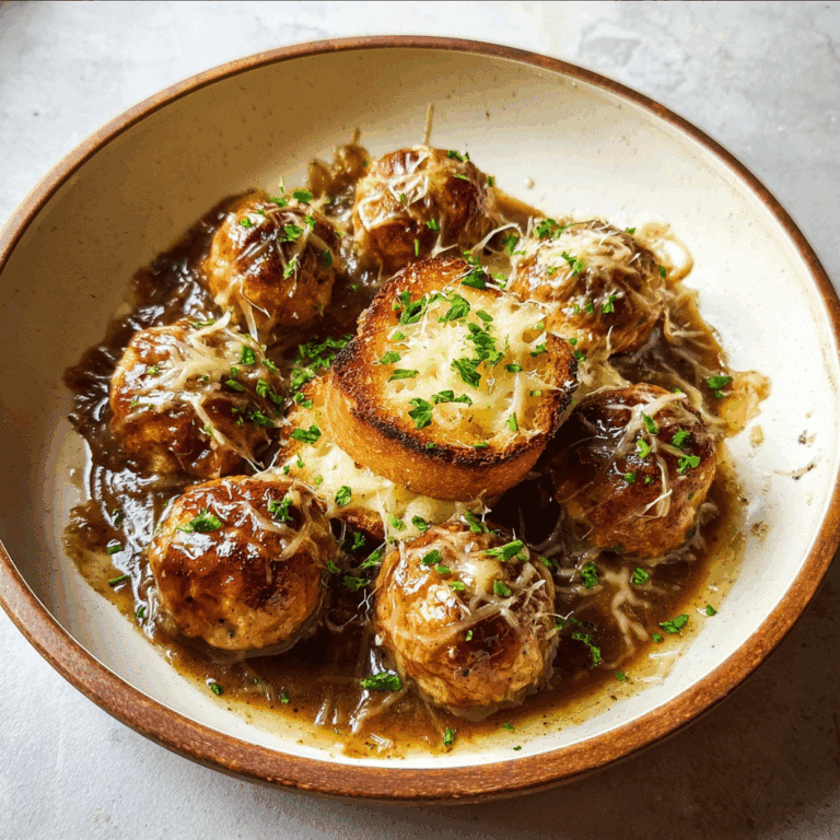 French Onion Chicken Meatballs with Gruyère Toast