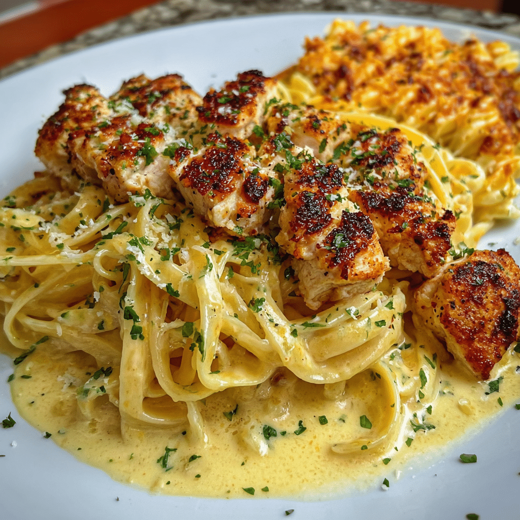 Garlic Parmesan Cheddar Chicken Linguine in Creamy Butter Sauce