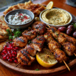 Greek Chicken Mezze Platter with Pomegranate Drizzle