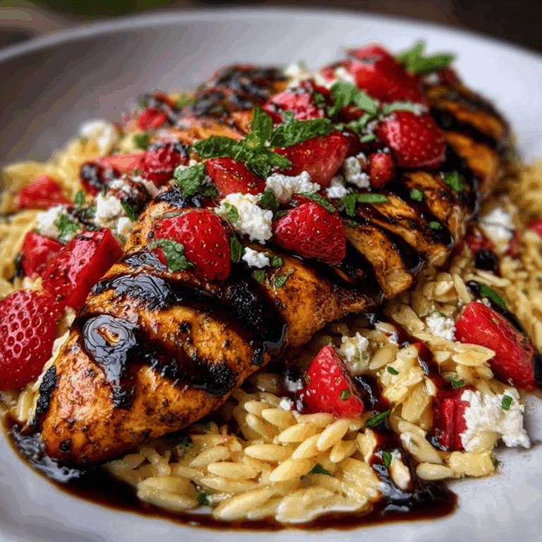 Grilled Chicken with Strawberry Balsamic Glaze & Ricotta Salata Orzo Salad