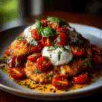 Italian Basil Chicken Cutlets with Tomato and Burrata