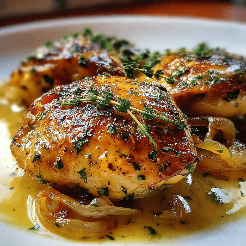Lemon Dijon Chicken Thighs with Caramelized Onions