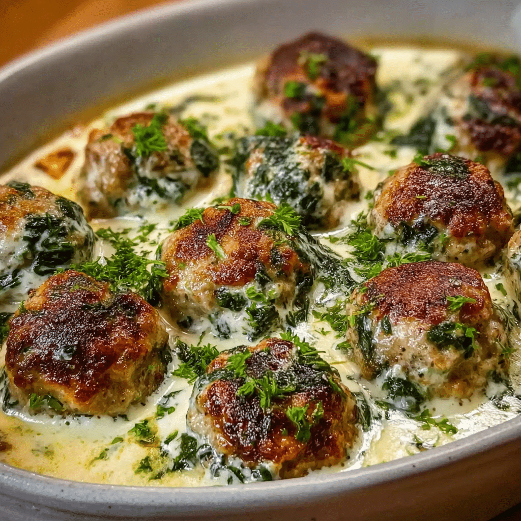 Ricotta Spinach Meatballs with Garlic Parmesan Cream