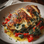 Roasted Red Pepper, Spinach & Mozzarella Stuffed Chicken