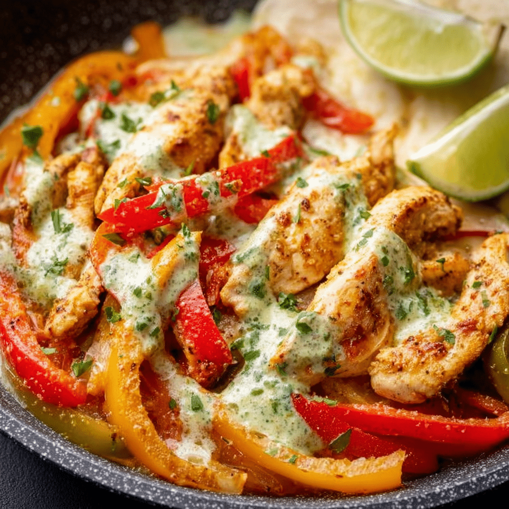 Spicy Chicken Fajitas with Creamy Jalapeño Verde Sauce