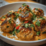 Thai Chicken Meatballs in Creamy Peanut Sauce