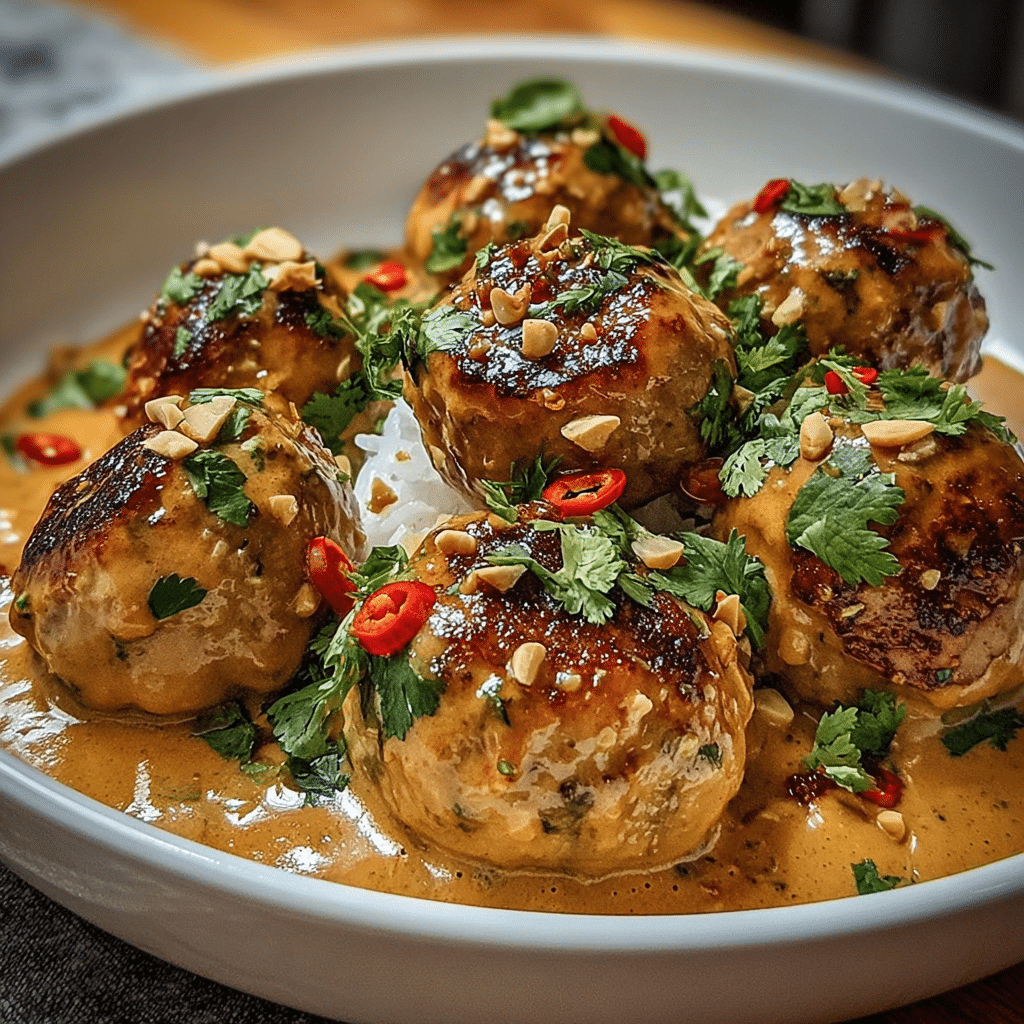 Thai Chicken Meatballs in Creamy Peanut Sauce