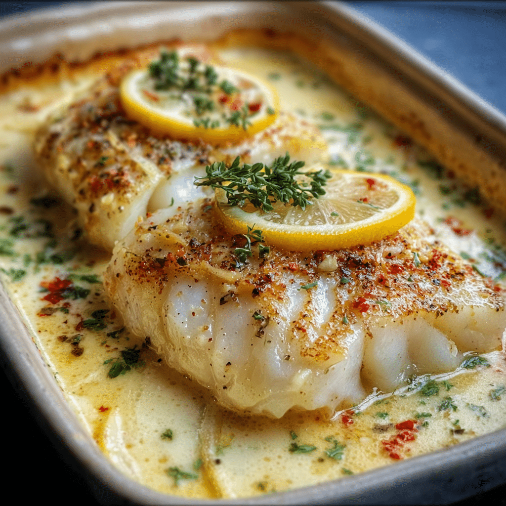 Baked Cod in Coconut Lemon Cream sauce